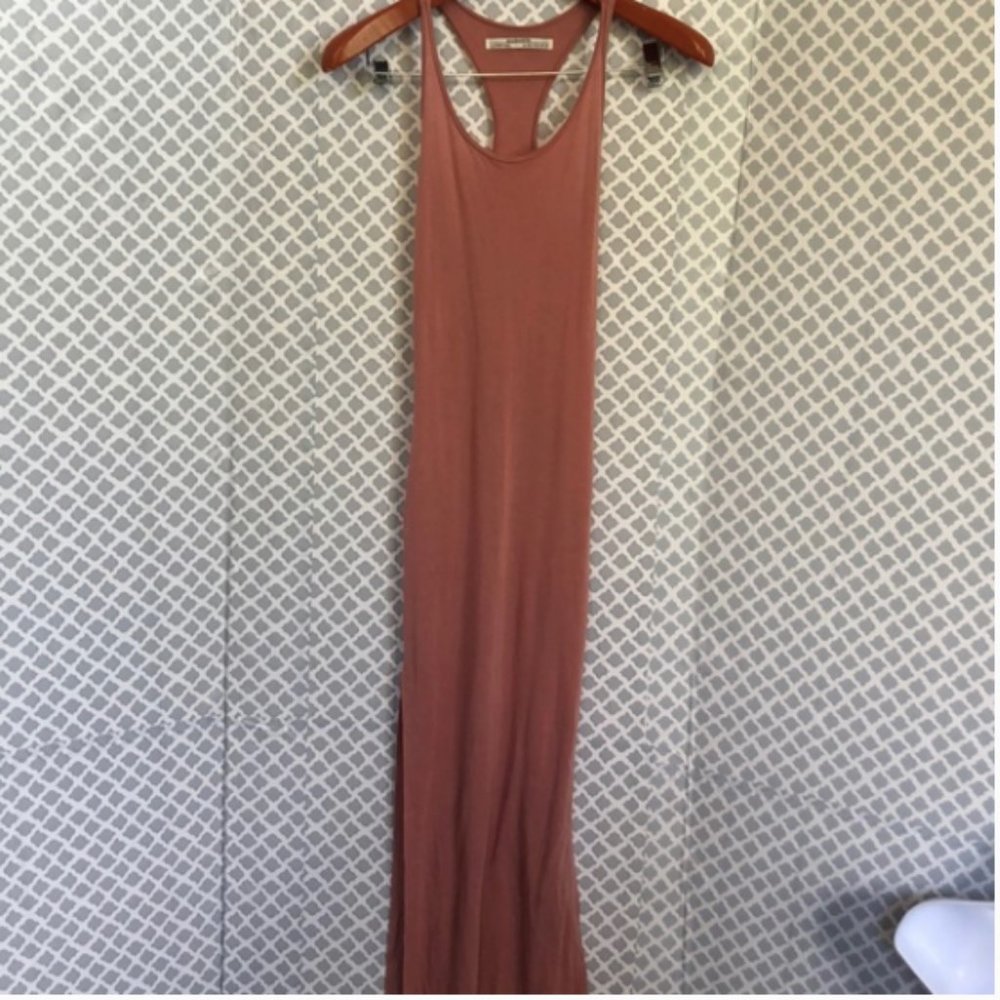 All Saints peach nude jersey tank side slit maxi